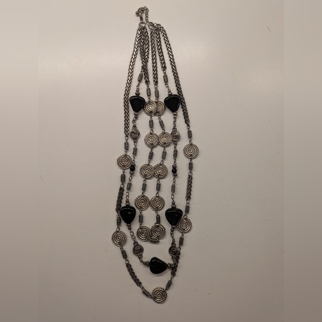 Coldwater Creek Silver And Black Multi-Strand Necklace